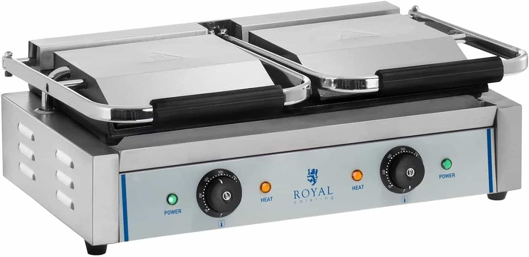 Royal Catering RCKG- 3600-F Doppel Kontaktgrill Sandwichmaker Tischgrill (Glatt, 2 x 1.800W, 300°C,