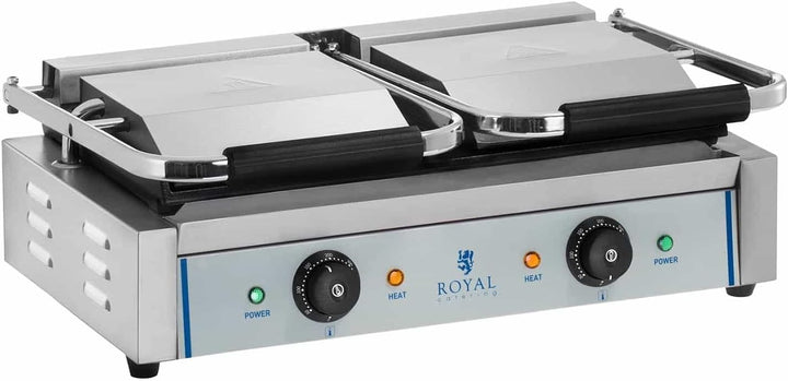 Royal Catering RCKG- 3600-F Doppel Kontaktgrill Sandwichmaker Tischgrill (Glatt, 2 x 1.800W, 300°C,