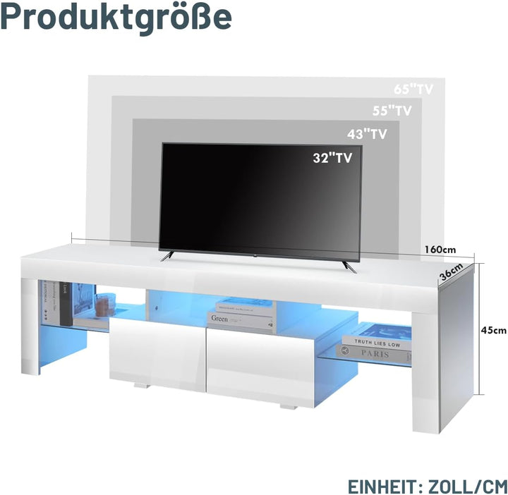 LED TV-Konsole wandmontiert mit Beleuchtung LED TV-Ständer mit Aufbewahrung, Regal für Wohnzimmer Fa