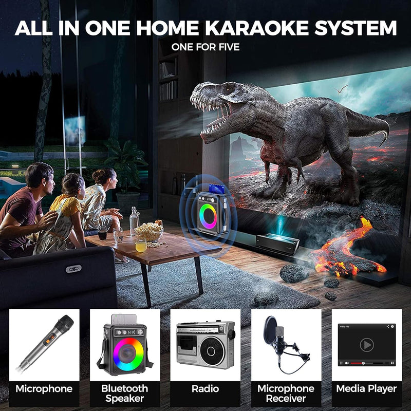 Tragbare Karaoke Maschine mit 2 kabellose Mikrofone, Ankuka Bluetooth Lautsprecher Box für Erwachsen