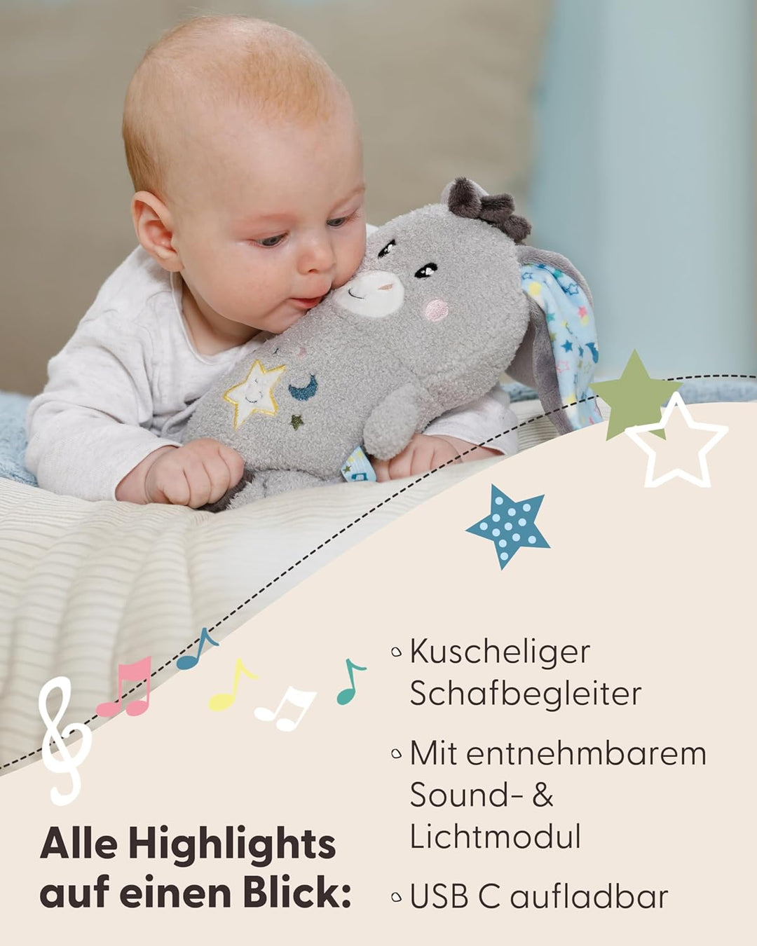 NICI Baby Einschlafhilfe Kuscheltier Esel Littledoo 25cm multifunktional in Geschenkbox - grau - Plü