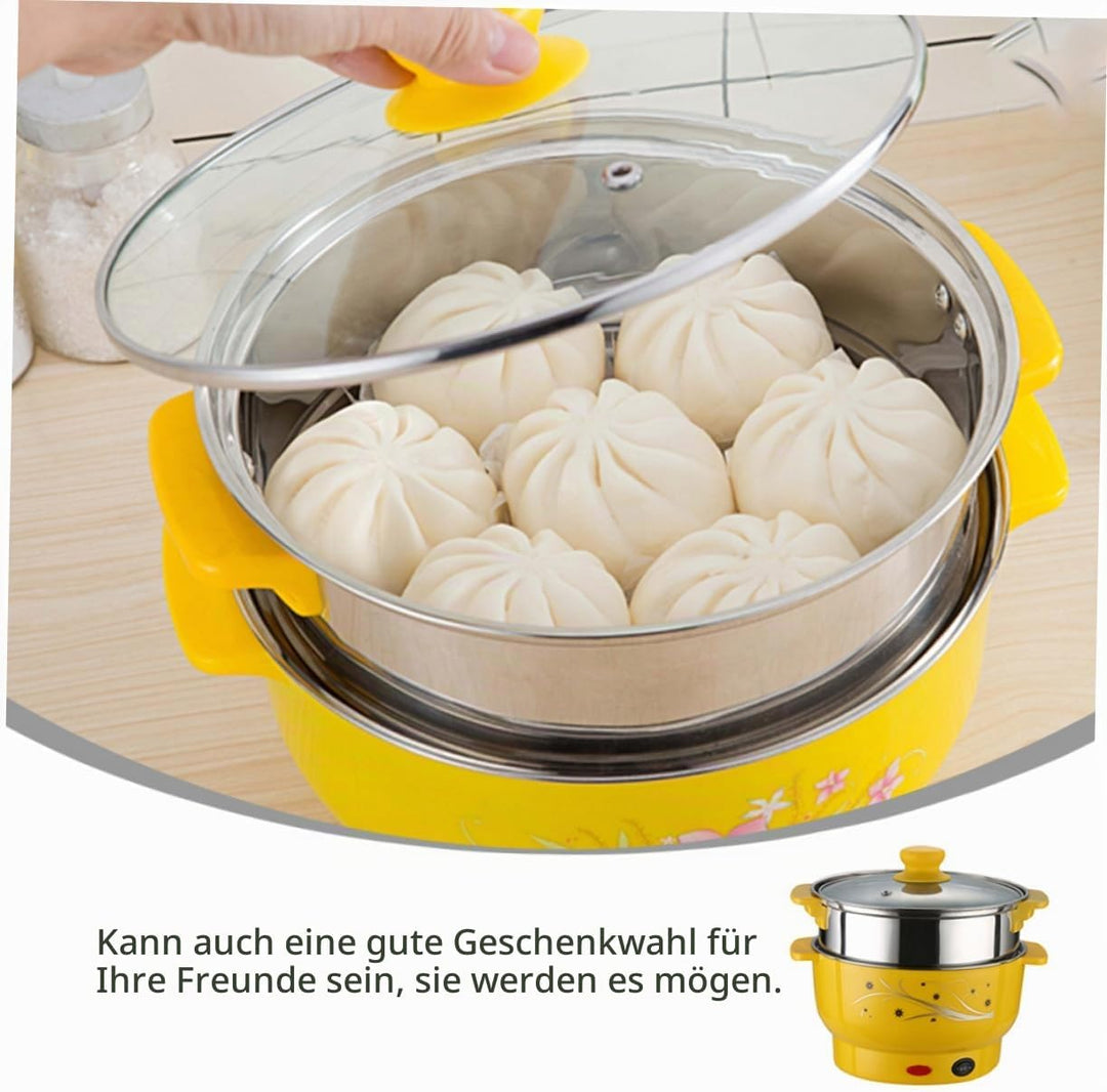 HEMOTON Elektrischer Kochtopf 2-Schichtiger Suppentopf Aus Edelstahl Mit Integriertem Dampfgarer 7.8