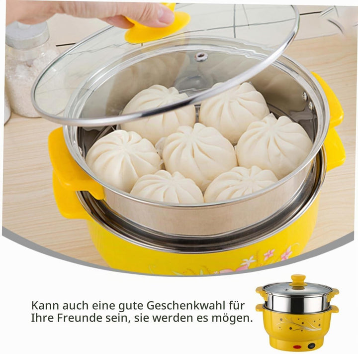 HEMOTON Elektrischer Kochtopf 2-Schichtiger Suppentopf Aus Edelstahl Mit Integriertem Dampfgarer 7.8