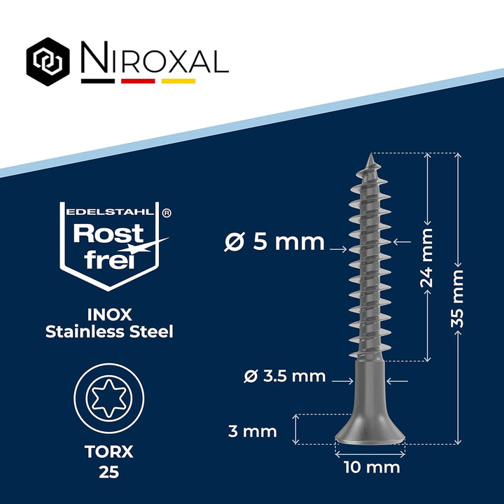 Holzschrauben Torx Schrauben 5x35 Edelstahl V2A rostfrei Spanplattenschrauben für Holz Teilgewinde 5