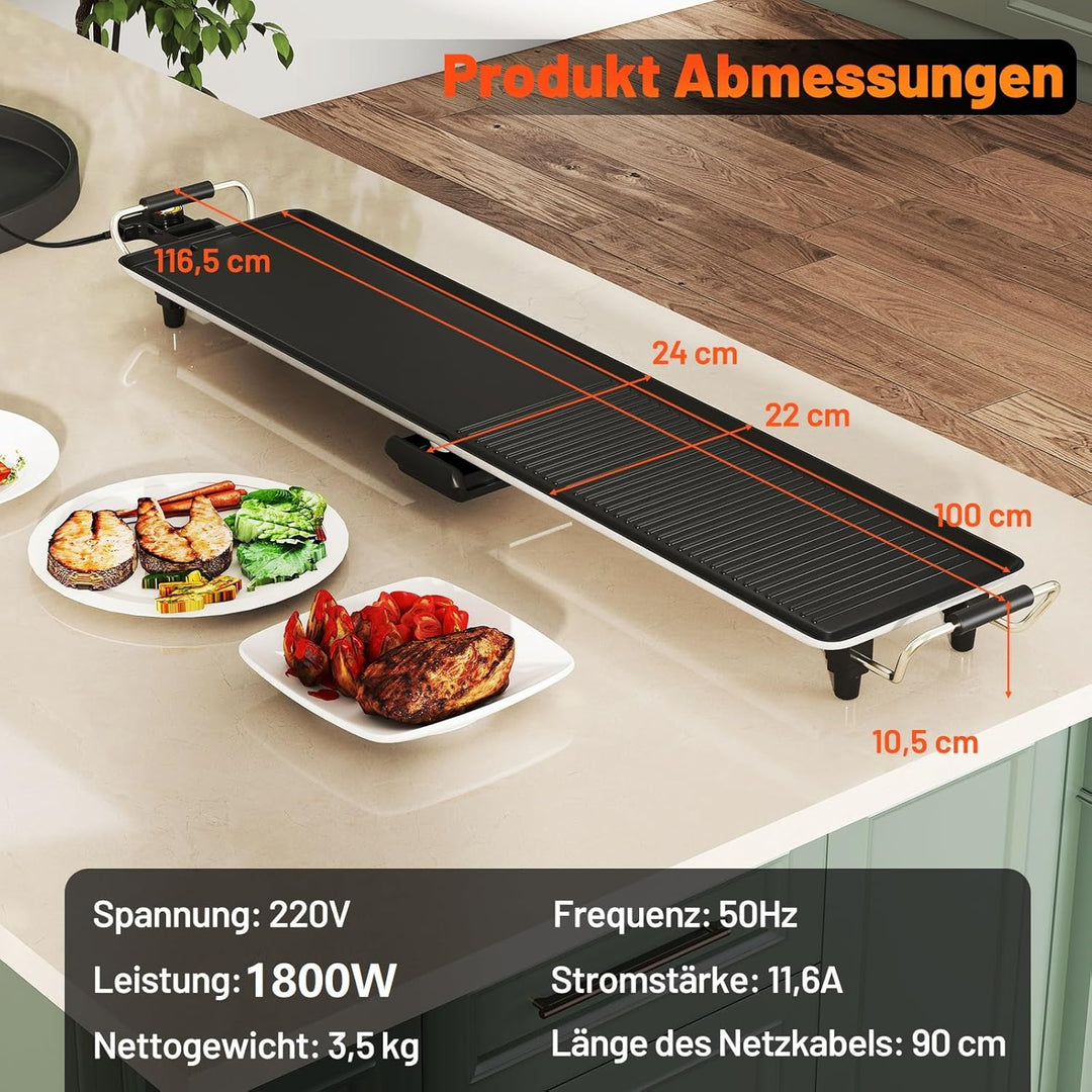 COSTWAY Teppanyaki Grill 1800W, Elektrische Grillplatte, Antihaft Tischgrill mit Einstellbarer Tempe