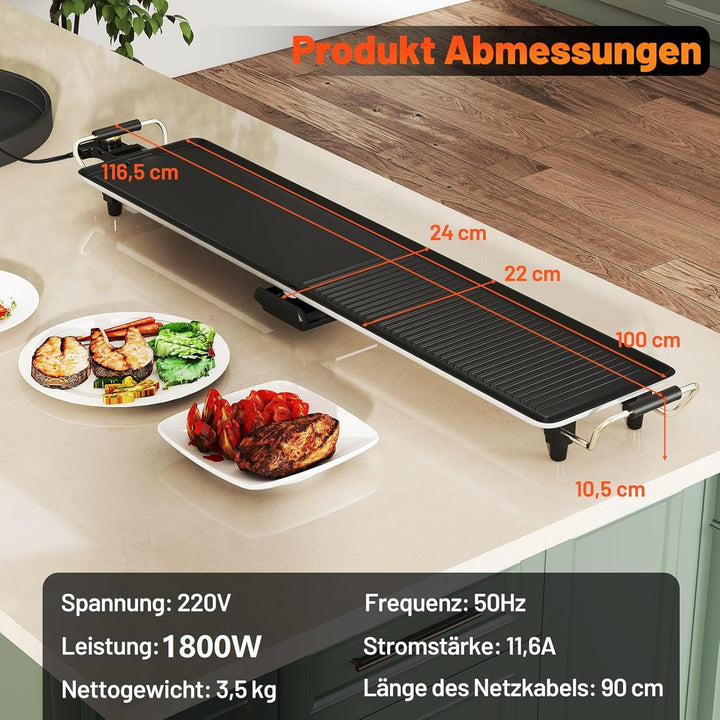 COSTWAY Teppanyaki Grill 1800W, Elektrische Grillplatte, Antihaft Tischgrill mit Einstellbarer Tempe