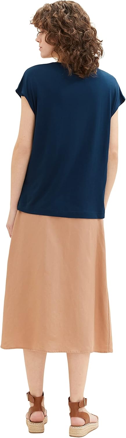 TOM TAILOR Damen Basic T-Shirt im Material-Mix 3XL 11758 - Midnight Sail, 3XL 11758 - Midnight Sail
