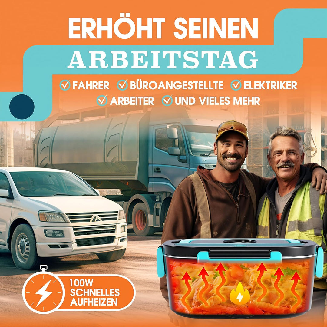 TRAVELISIMO Elektrische Lunchbox 80W Beheizbare Lunchbox, 1,5L Heat Box 3-in-1 Electric Lunch Box, W