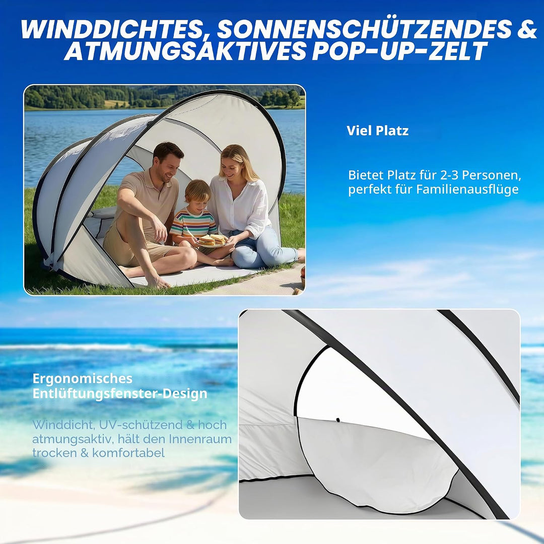 Strandmuschel Pop Up Strandzelt Automatisches Tragbarer Wurfzelt | UV-Schutz 50+ Windschutz, Sonnens