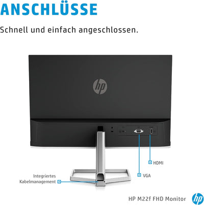 HP M22f Monitor - 21,5 Zoll Bildschirm, Full HD IPS Display, 75Hz, 5ms Reaktionszeit, VGA, HDMI 1.4,