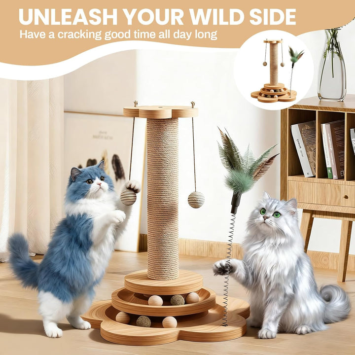 4 in 1 Katzenspielzeug, 46cm Kratzbaum für Katzen Sisal Kratzsäule Klein Kratzbaum mit Hängenden Bäl