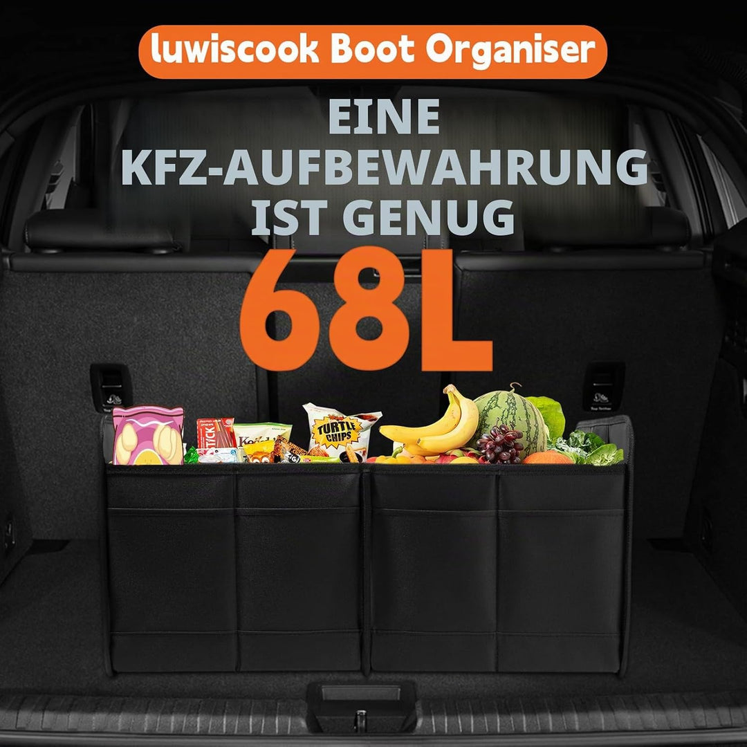 Auto Kofferraum Organizer, zusammenklappbarer Auto Kofferraum Organizer, 68L Lagerung Tidy mit 2 gro