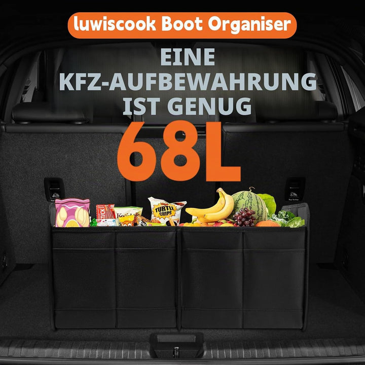 Auto Kofferraum Organizer, zusammenklappbarer Auto Kofferraum Organizer, 68L Lagerung Tidy mit 2 gro