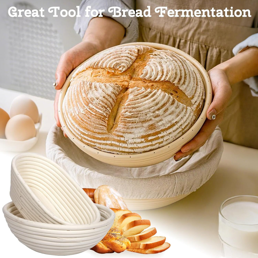 Gärkorb Brot Set, 10-teilig Sauerteig Starter Set, Gärkörbchen zum Brotbacken, 25cm Runde+23cm Ovale