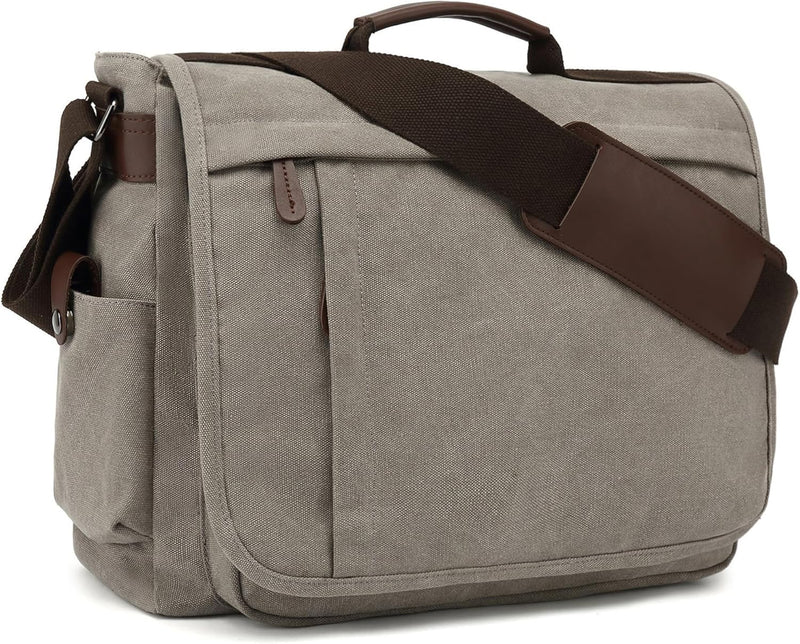 CALIYO Umhängetaschen Herren aus Canvas Schultasche Queformat A4 Laptoptasche für 15,6 Zoll Laptop A
