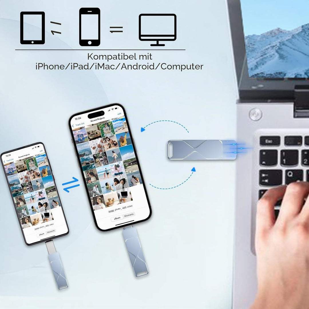 USB-Stick für iPhone 512GB, MFi Certified Lightning 3-in-1, externer Speicher, USB-Stick, für iPhone