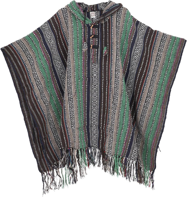 GURU SHOP Poncho Hippie Chic, Ethno Poncho, Andenponcho, Herren/Damen, Blau, Baumwolle, Size:One Siz