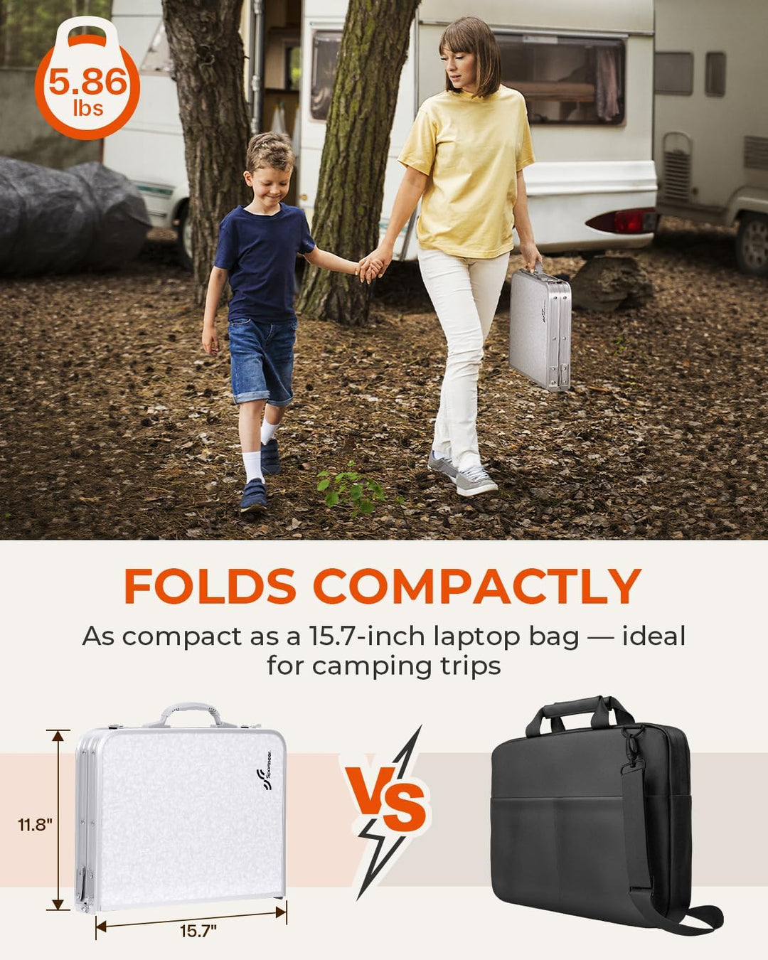 Sportneer Klappbarer Campingtisch, höhenverstellbar, Kleiner Klapptisch, tragbare Campingtische (60