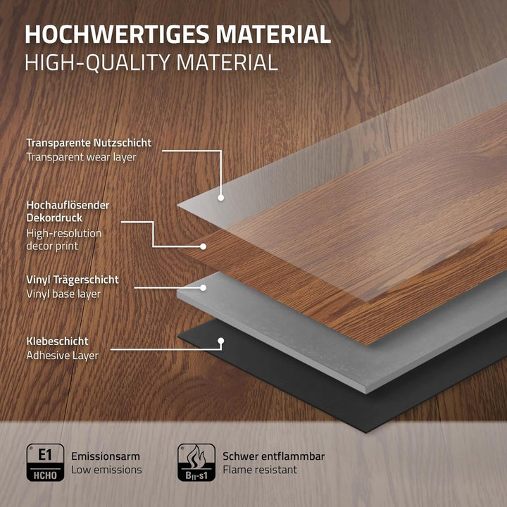 ML-Design Deluxe PVC Bodenbelag, Selbstklebende Vinyl-Dielen, Vinylboden, 91,5 cm x 15,3 cm x 2 mm,