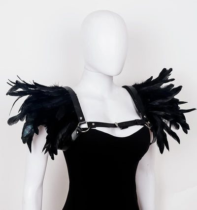 keland Damen Gothic Feder Epauletten Umhang Schal Schulterumhang Schultertuch für Halloween Cosplay