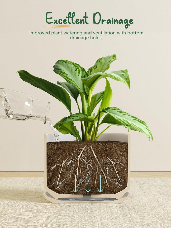 LE TAUCI Ceramic Plant Pots, 4.3+5.3+6.8 inch, Set of 3, Planters with Drainage Hole and Saucer, Ind