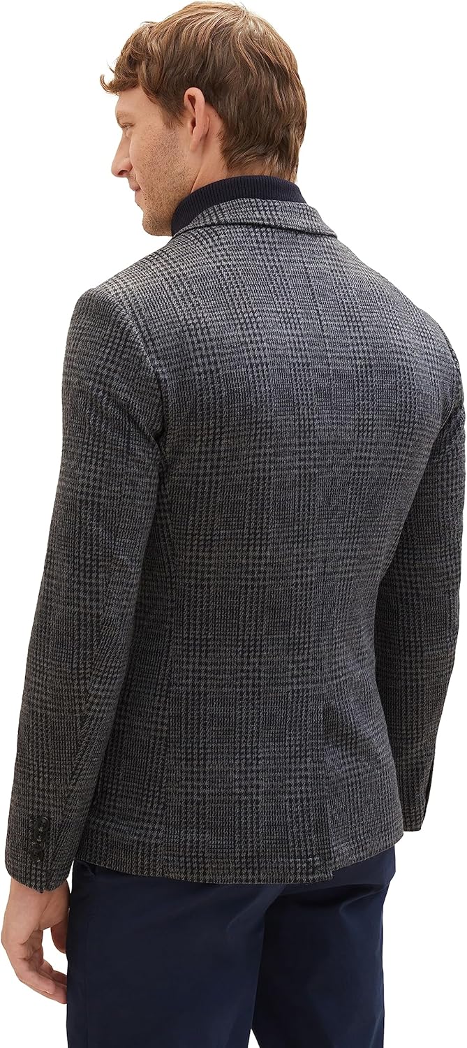 TOM TAILOR Herren 2-in-1 Sakko mit Abnehmbarer Innenjacke 54 32807 - Grey Blue Houndstooth, 54 32807