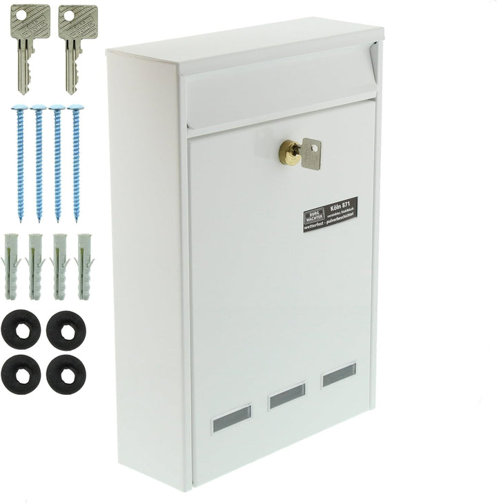 Burg-Wächter Anlagenbriefkasten, A4 Einwurf-Format, EU Norm EN 13724, Verzinkter Stahl, Köln 872 W,