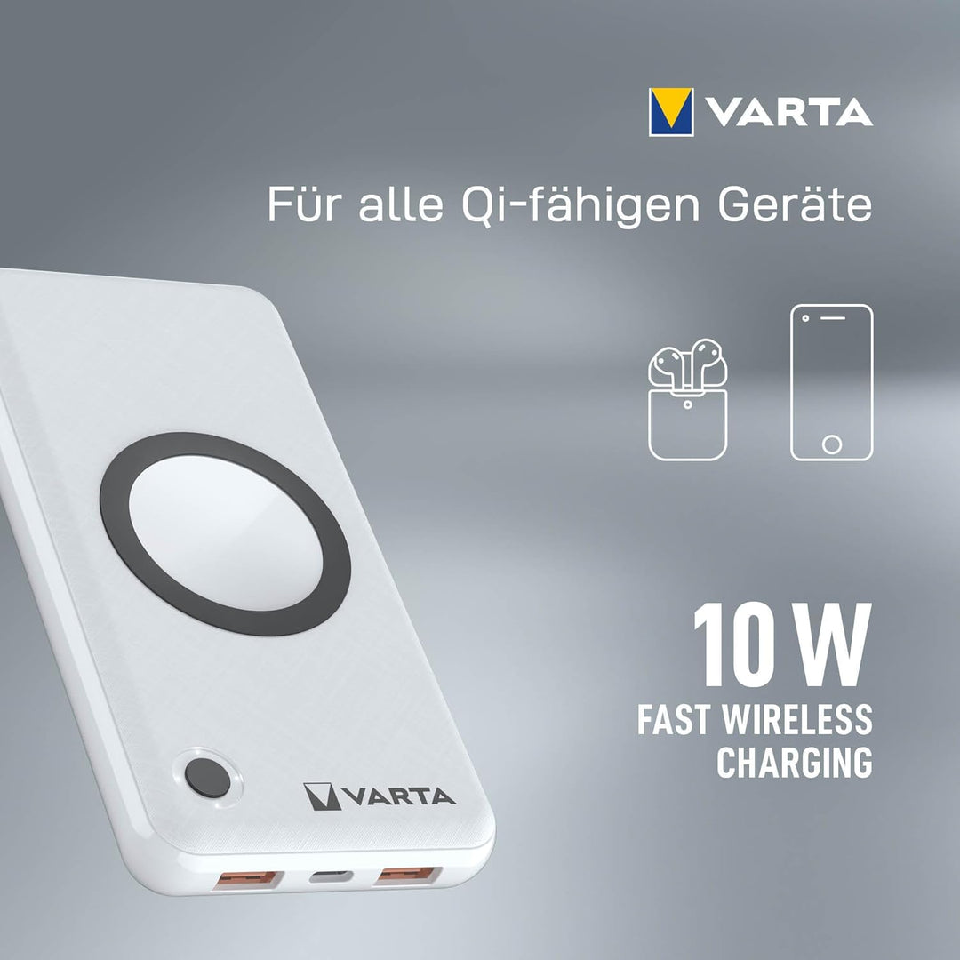 VARTA 2 in 1 Power Bank und Wireless Charger, kabelloses Ladegerät, Powerbank 15000mAh, LED Ladestan