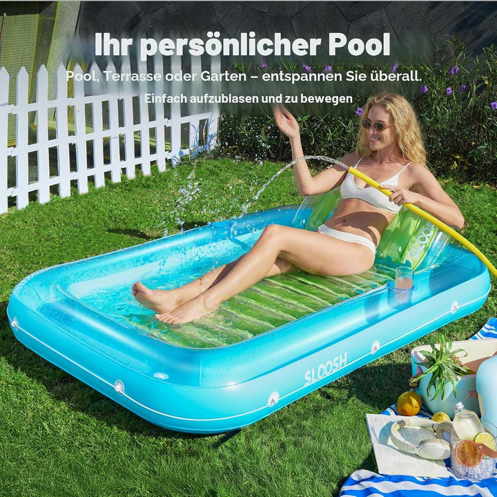 Sloosh Inflatable Sun Pool Lounge Float, Suntan Tub Raft Float, Tanning Pool with Removable Cushion,