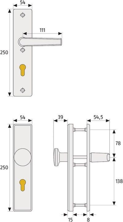 ABUS Tür-Schutzbeschlag HLS214 F3, 08304 Wechselgarnitur F3 Messing, Wechselgarnitur F3 Messing