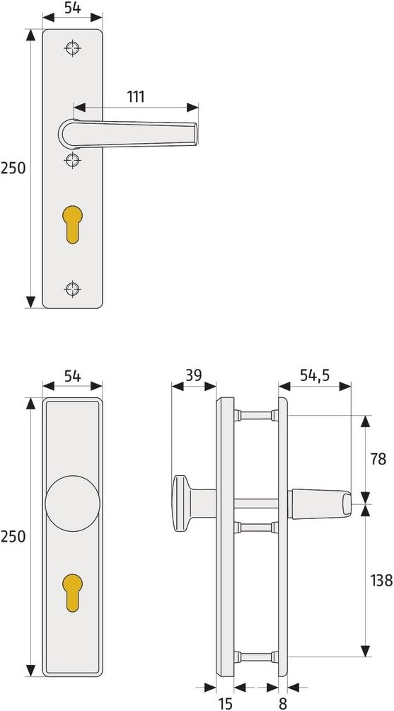 ABUS Tür-Schutzbeschlag HLS214 F3, 08304 Wechselgarnitur F3 Messing, Wechselgarnitur F3 Messing