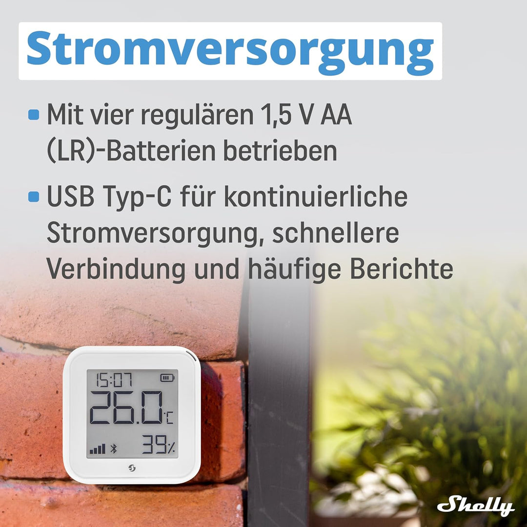 Shelly H&T Gen 3 Weiss | Wi-Fi und Bluetooth Temperatur&Luftfeuchtigkeitssensor | Hausautomation | K
