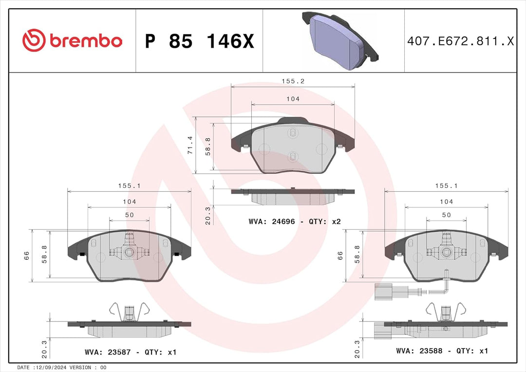 BREMBO Bremsbeläge Vorne (P 85 146X) passend für SEAT Altea Xl SKODA Yeti VW Caddy III