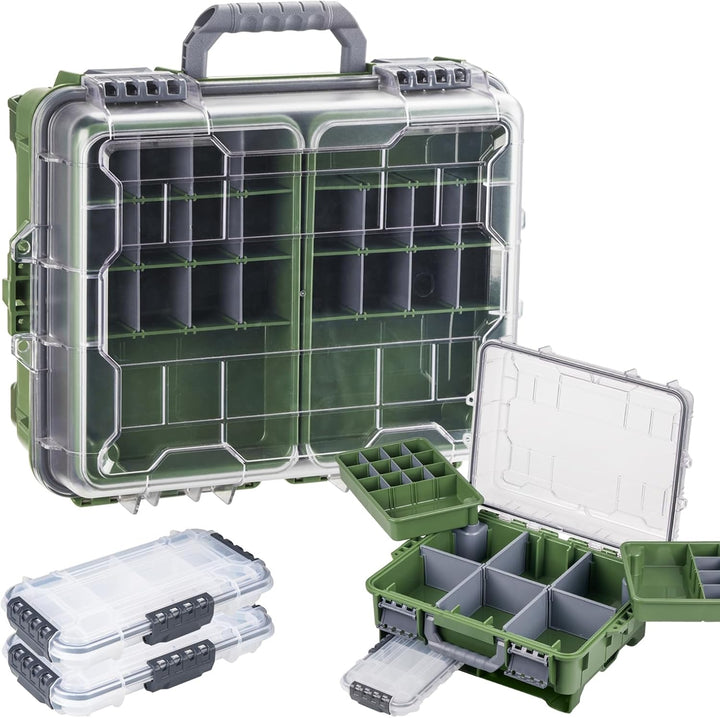THKFISH Wasserdichter Angelkoffer, Angelköder Box, Angelwerkzeugkiste, Tragbare Angelbox mit zwei 35