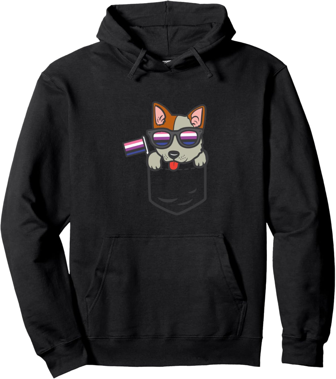 Heeler Pocket Dog LGBTQ Genderfluid Flag Non-Binary Lover Pullover Hoodie