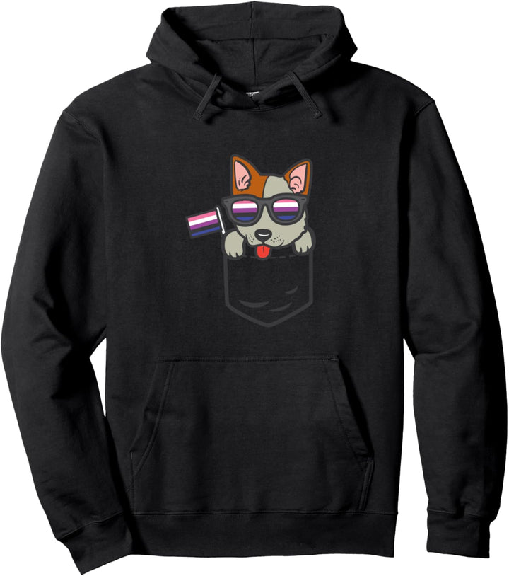 Heeler Pocket Dog LGBTQ Genderfluid Flag Non-Binary Lover Pullover Hoodie