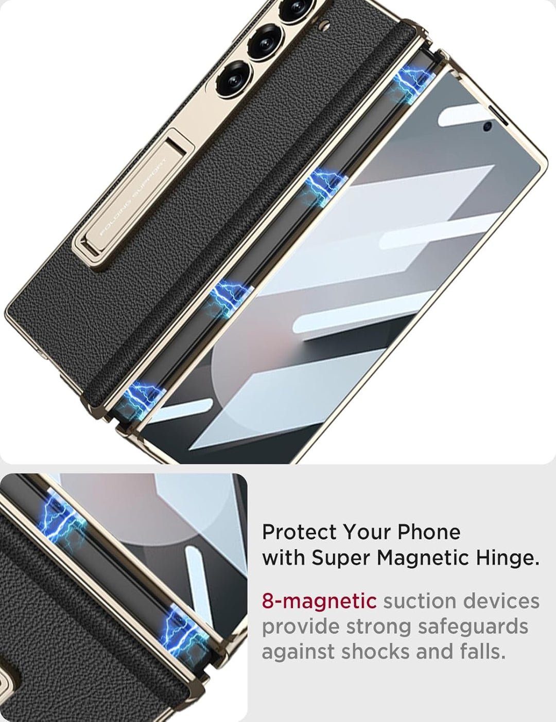 Miimall Lederhülle Kompatibel mit Samsung Galaxy Z Fold 6 Hülle mit Displayschutz+Scharnierschutz, S