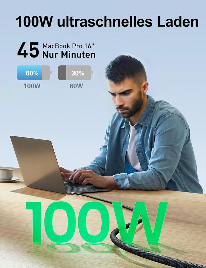 CAKOBLE 2Pack USB C Kabel auf USB C 2M,USB 3.1 Gen2 Typ C,10 Gbps Datenübertragung,100W 20V/5A Schne