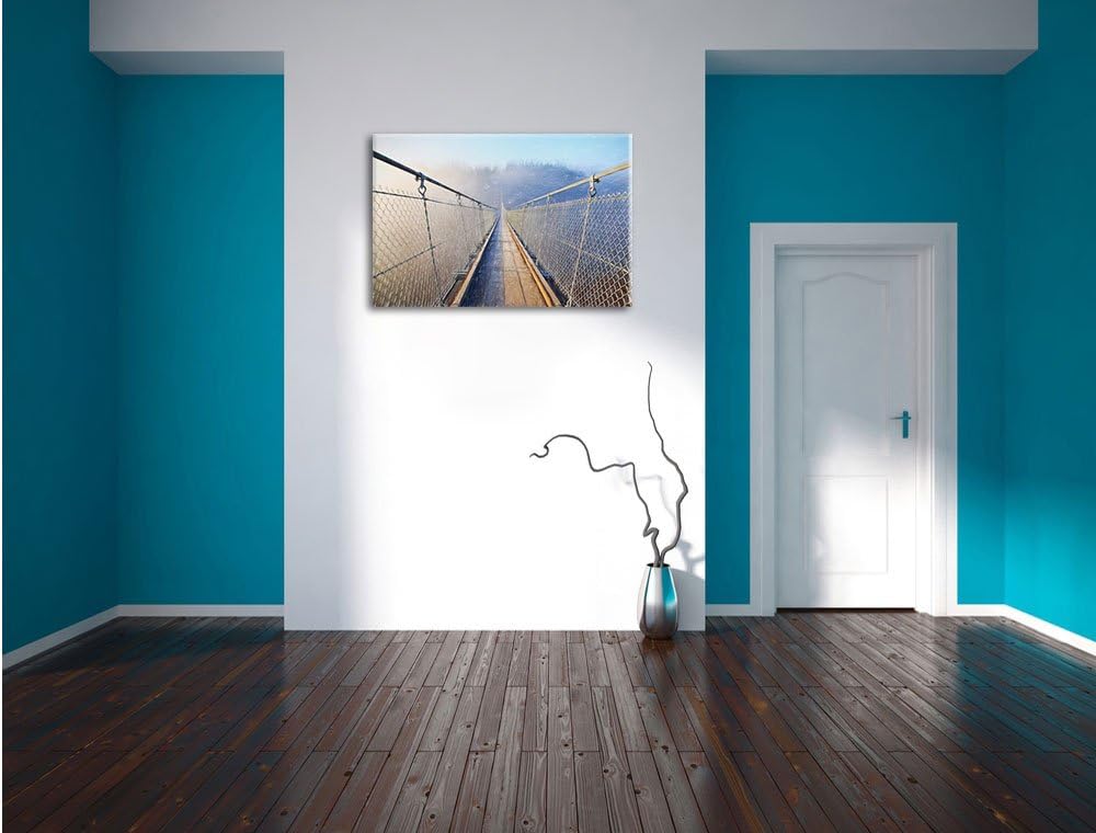 Pixxprint Hängeseilbrücke im Nebelschimmer als Leinwandbild/Grösse: 100x70 cm/Wandbild/Kunstdruck/fe