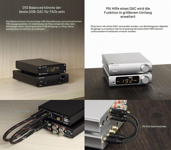 Topping PA3s Fully Balanced Amplifier MA12070 x 2 Verstärker RCA TRS Class D Amp 80 W x 2 Leistungsv