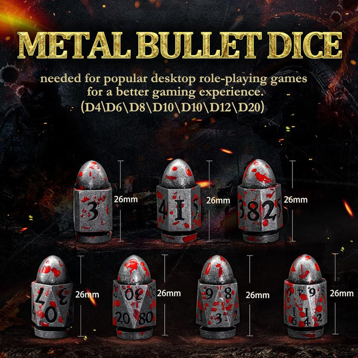 DND Würfelset Dungeons and Dragons Würfel, ZHOORQI Bullet Metall Würfel Set, Polyedrische Würfel Set