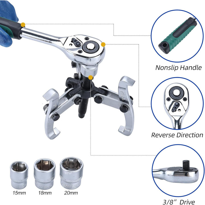 FreeTec Universal Lagerabzieher Set, 3" 4" 6" 8" Lagerabzieher und Innenlager Abziehersatz mit Umkeh