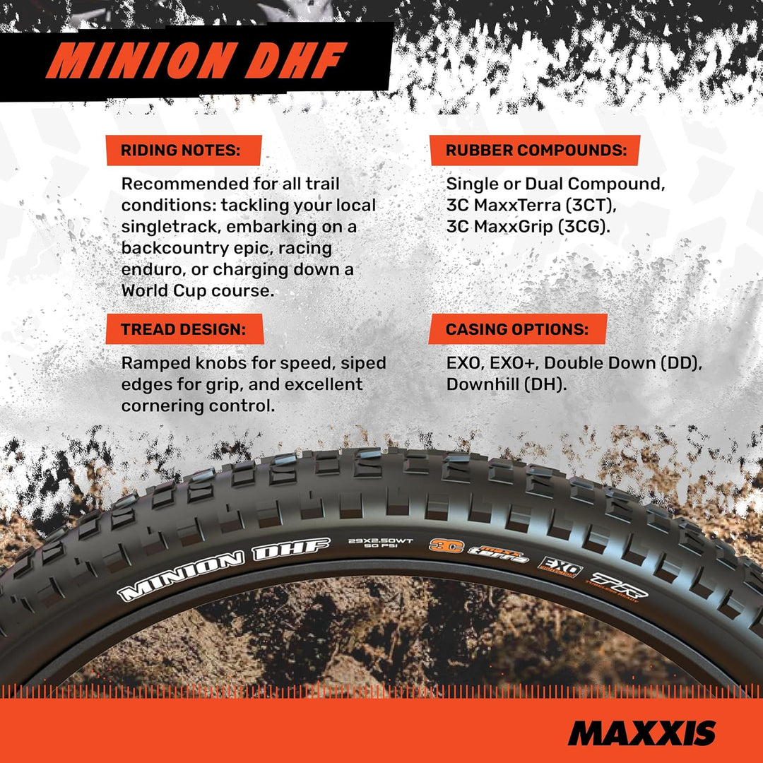 Maxxis - Minion DHF Dual Compound Tubeless Folding MTB Tire | Grippy and Fast for All Mountain Bike