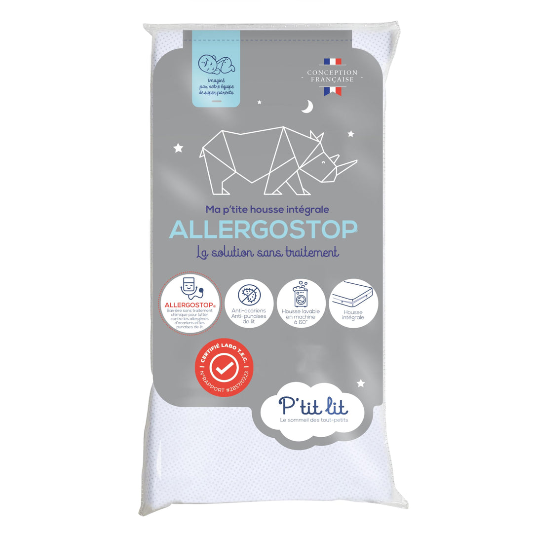 P'tit Lit Matratzenschoner für Babys, Allergostop 60 x 120 cm | Komplettbezug wasserdicht | natürlic