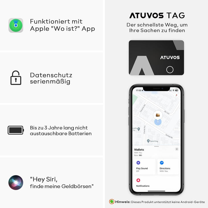 ATUVOS Wallet Tracker Karte Thin 1.6mm 2er Pack, Air Smart Tag Card Kompatibel mit Apple Wo ist? APP