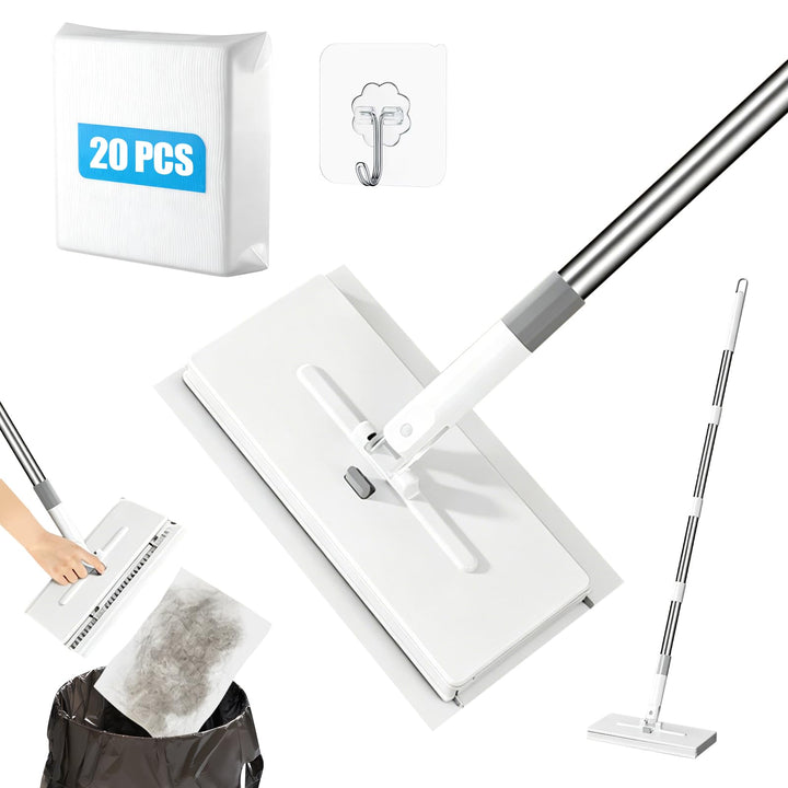 Wischmopp mit Druck-Klemm-System, Mini Mopp mit Automatischem Tuchwechsel, 1-Knopf-Wechsel, Automati