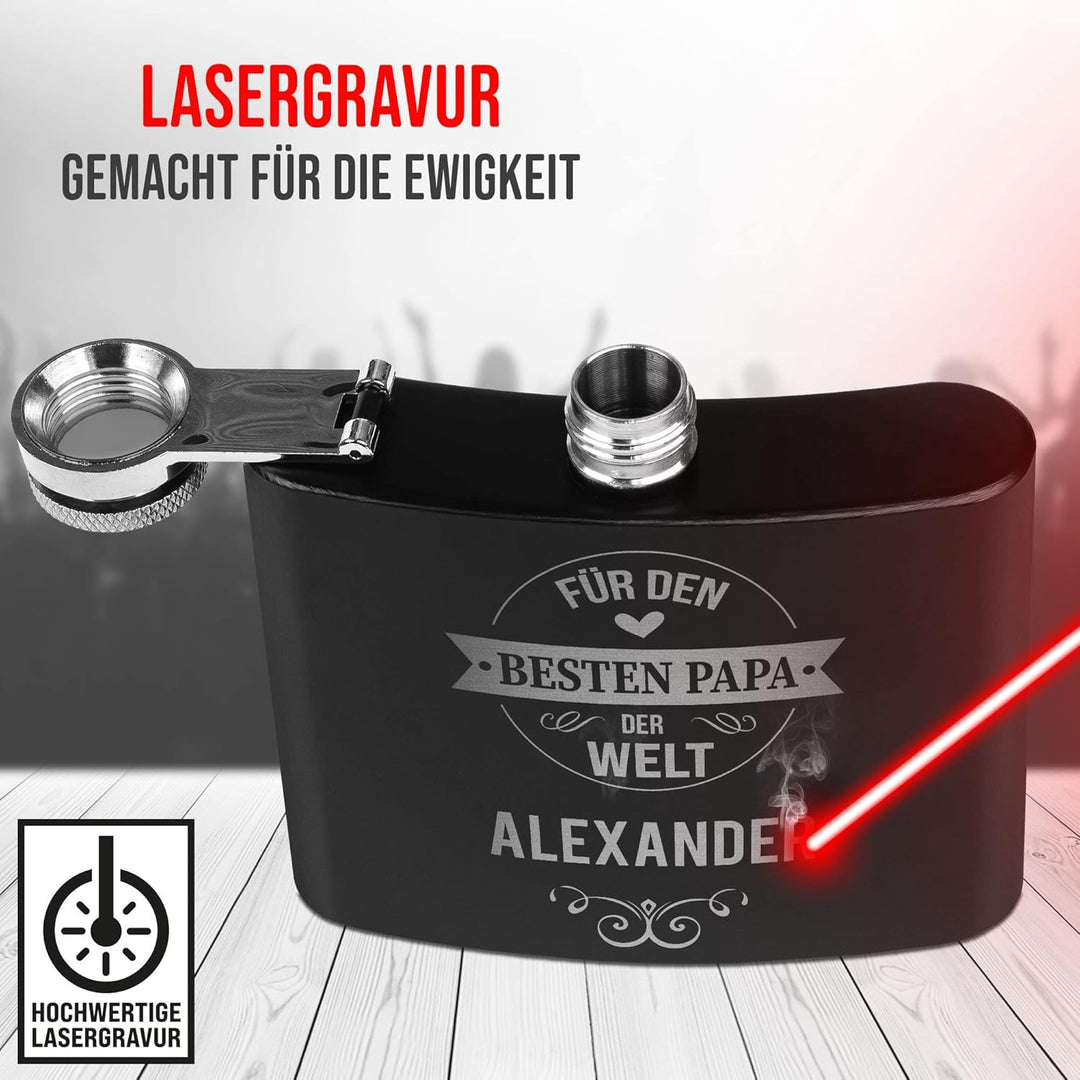 Flachmann mit Gravur aus Edelstahl selbst gestalten - mit Name gravieren - Geschenkidee für den best