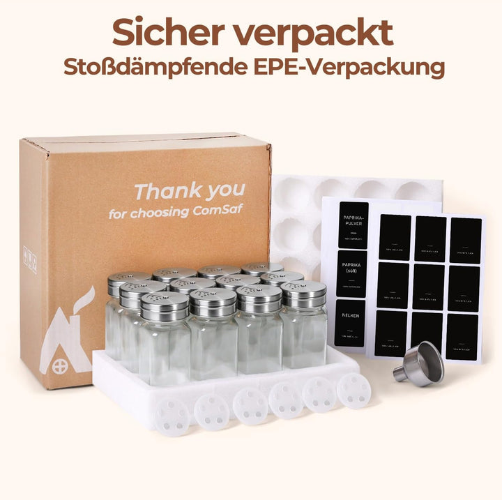 ComSaf Gewürzgläser, Gewürzstreuer mit Drehbarer Deckel 120 ml, 12er Set 120ml/12PCS, 120ml/12PCS