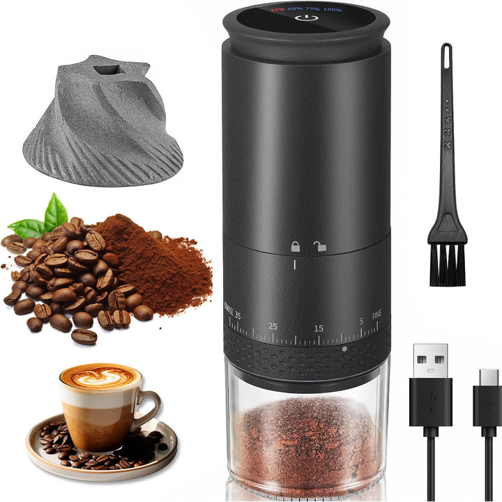 Kaffeemühle Elektrisch, USB Wiederaufladbare Tragbare Kaffemühle mit 38-stufiger Mahlgrad-Einstellun