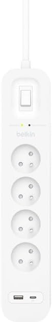 Belkin 4-Fach Steckdosenleiste mit Überspannungsschutz, Wandmontage, 4 Steckdosen, 2-m-Netzkabel, gr